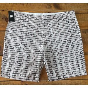 NWT‎ Mens Hreski Brick Wall Pattern Brown White Cream Graphic Golf Shorts 44